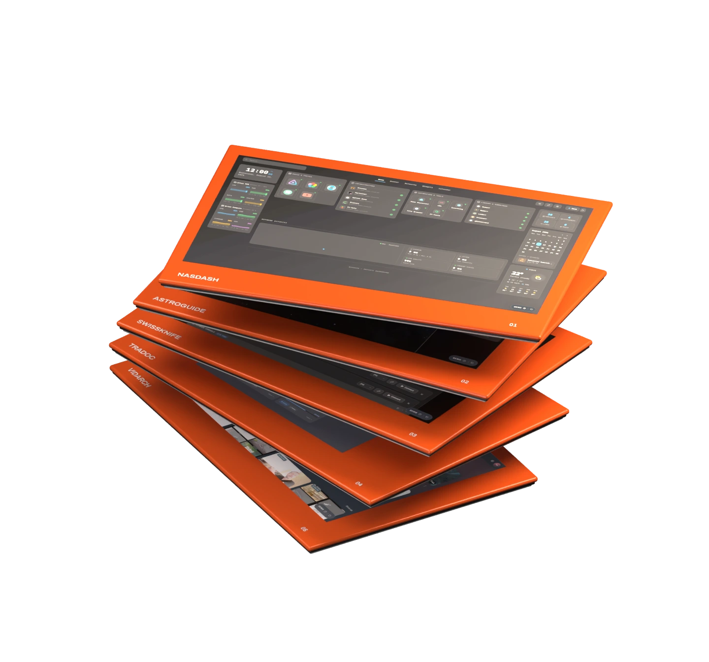 Five products, collected in an original 3D folio.
